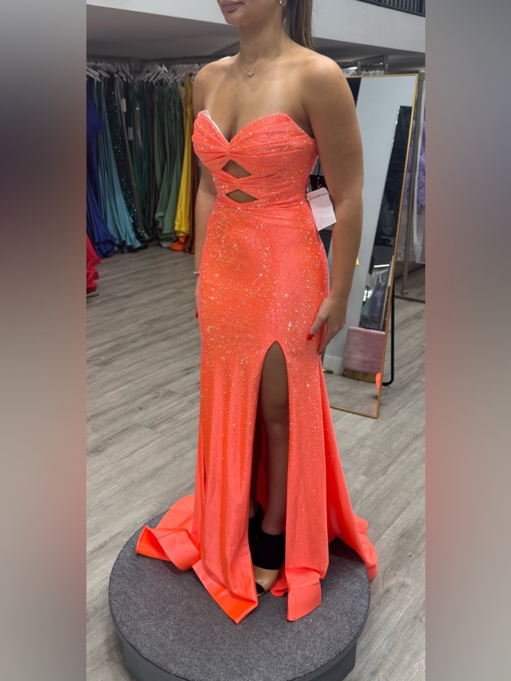 NWT PromGirl Neon Coral Backless Lace-Up Mermaid Gown